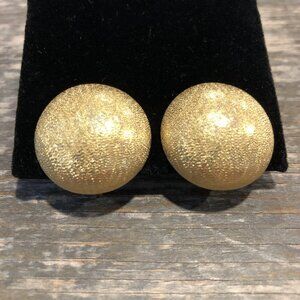 Vintage Monet Gold Tone Clip On Earrings Half Dome Textured Shiny